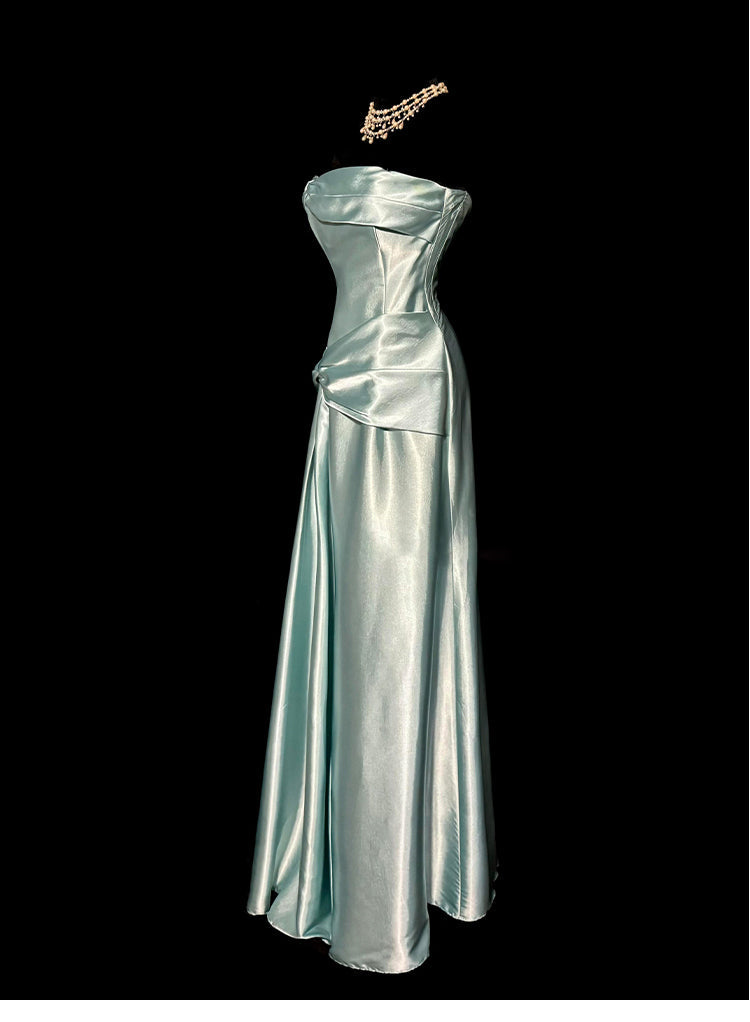 Green Bodycon Dress Strapless Satin Long Prom Dress Simple Evening Dress ED01715