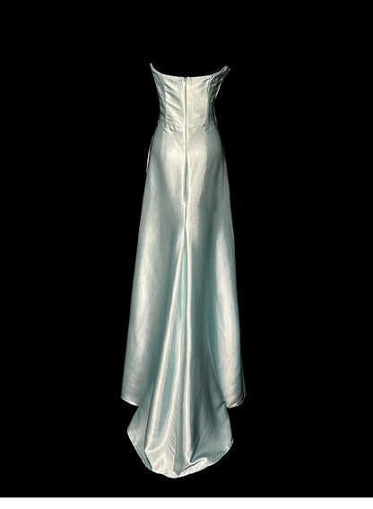 Green Bodycon Dress Strapless Satin Long Prom Dress Simple Evening Dress ED01715