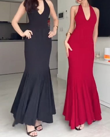 Sexy Mermaid Halter Long Prom Dress Backless Evening Dress ED01721