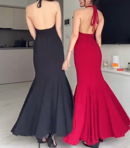 Sexy Mermaid Halter Long Prom Dress Backless Evening Dress ED01721
