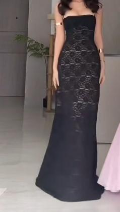 Black Bodycon Spaghetti Strap Chiffon Long Prom Dress Sexy Backless Evening Dress ED01722