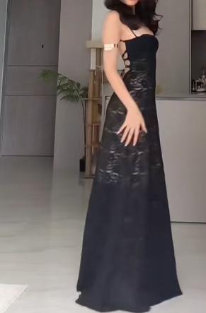 Black Bodycon Spaghetti Strap Chiffon Long Prom Dress Sexy Backless Evening Dress ED01722