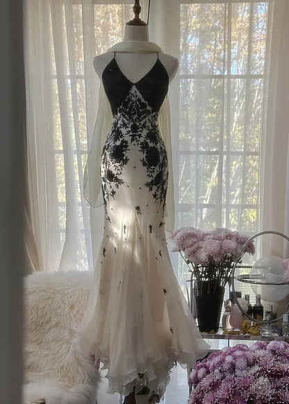 Mermaid Spaghetti Strap Chiffon Applique Long Prom Dresses Temperament Party Dresses ED01723