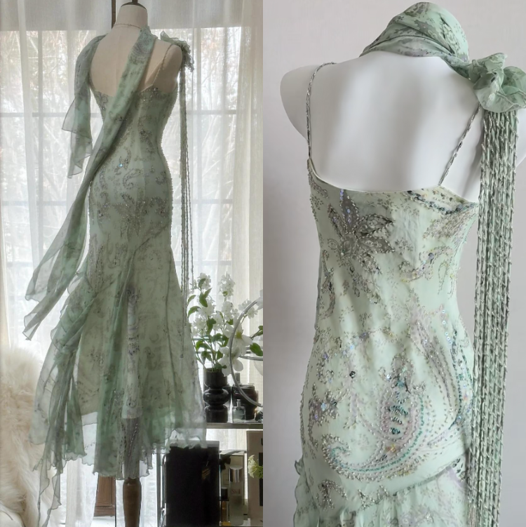 💕 Fairytale Pink Spaghetti Straps Mermaid Evening Gowns Vintage Elegant Beaded Silk Long Prom Dress Wedding Guest Outfits ED01724