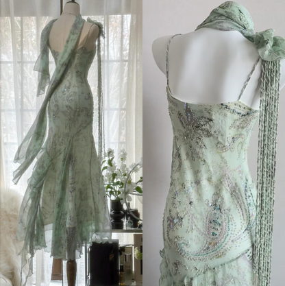 💕 Fairytale Pink Spaghetti Straps Mermaid Evening Gowns Vintage Elegant Beaded Silk Long Prom Dress Wedding Guest Outfits ED01724