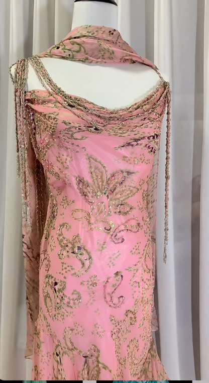 💕 Fairytale Pink Spaghetti Straps Mermaid Evening Gowns Vintage Elegant Beaded Silk Long Prom Dress Wedding Guest Outfits ED01724