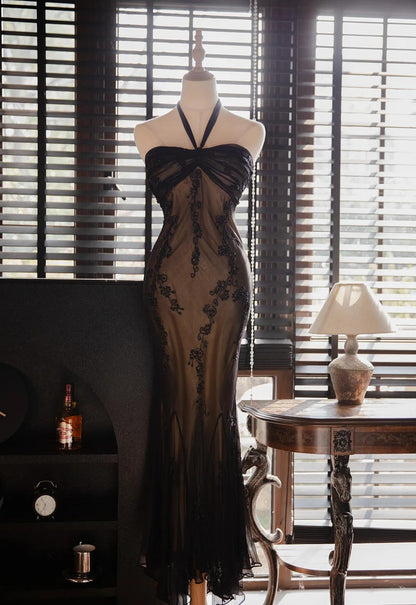 Mermaid Halter Neck Tulle Applique Long Prom Dress ED01728