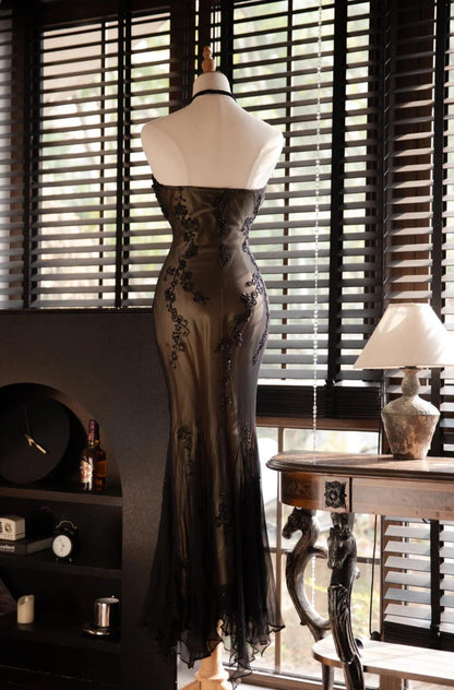 Mermaid Halter Neck Tulle Applique Long Prom Dress ED01728