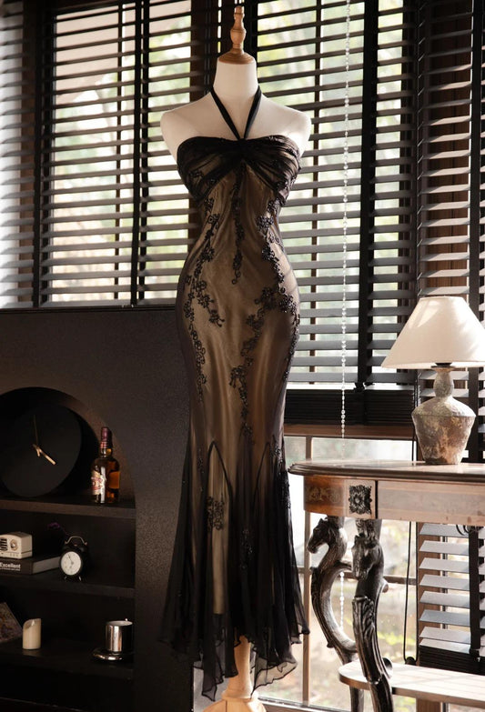 Mermaid Halter Neck Tulle Applique Long Prom Dress ED01728