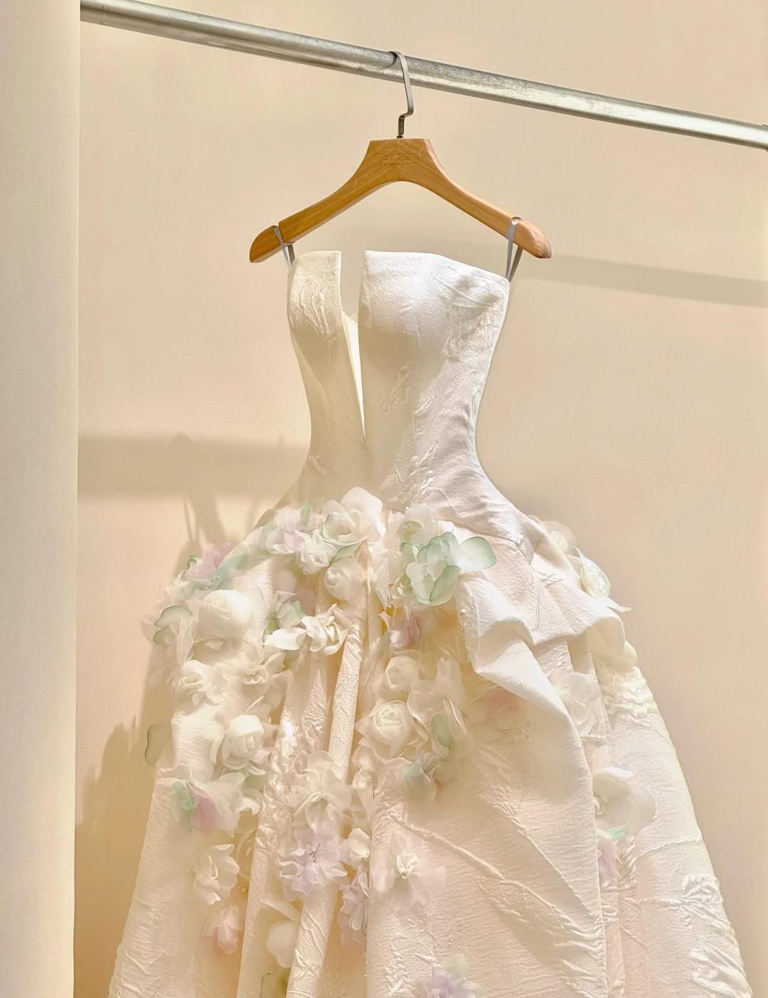 A-Line Spaghetti Strap Satin Long Prom Dress, Beautiful Applique Wedding Dress ED01729