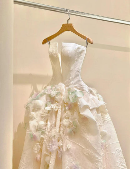 A-Line Spaghetti Strap Satin Long Prom Dress, Beautiful Applique Wedding Dress ED01729