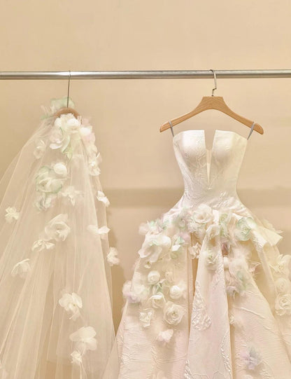 A-Line Spaghetti Strap Satin Long Prom Dress, Beautiful Applique Wedding Dress ED01729