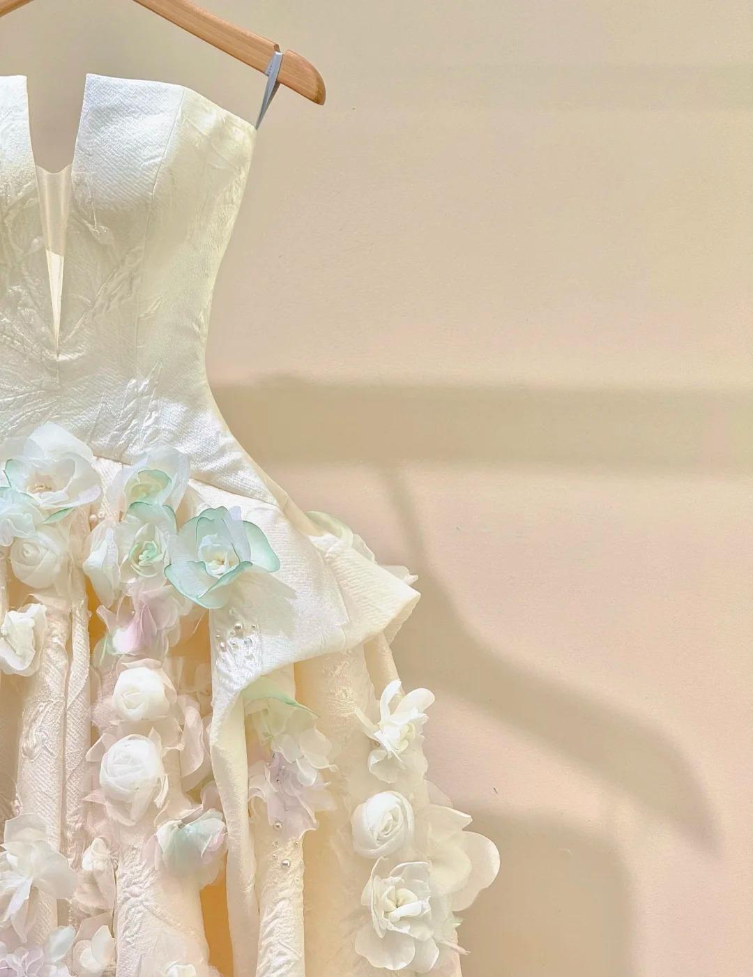 A-Line Spaghetti Strap Satin Long Prom Dress, Beautiful Applique Wedding Dress ED01729