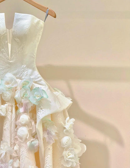 A-Line Spaghetti Strap Satin Long Prom Dress, Beautiful Applique Wedding Dress ED01729