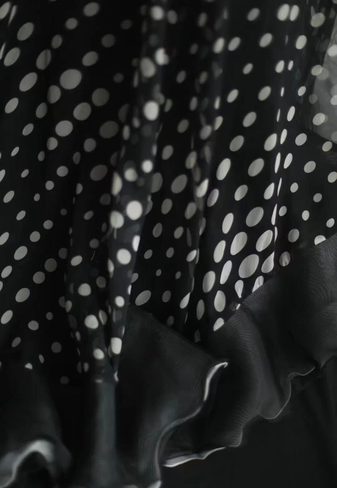 Mermaid Black Spaghetti Strap Chiffon Long Prom Skirt Polka Dot Evening Dress ED01731