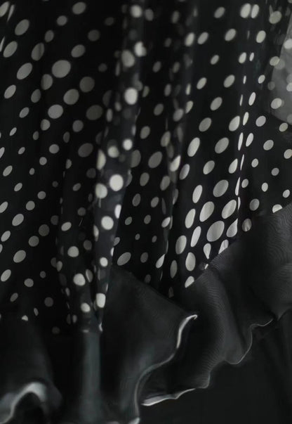 Mermaid Black Spaghetti Strap Chiffon Long Prom Skirt Polka Dot Evening Dress ED01731