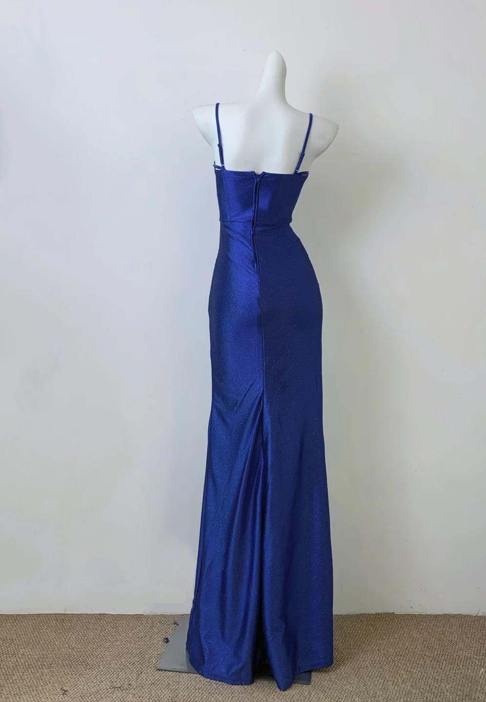Klein Blue Elegant Spaghetti Straps Slit Long Prom Dress Charming Birthday Party Dress ED01738
