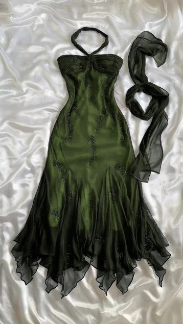 Vintage Blue Chiffon Long Prom Dresses Elegant  Beaded Party Dresses ED01743