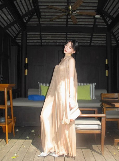 French style mesh ribbon tube top dress backless holiday maxi dress ED01748