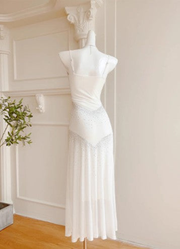 Gentle White Bodycon Dress Spaghetti Straps Prom Dress Graduation Prom Adult Ceremony Dress ED01752