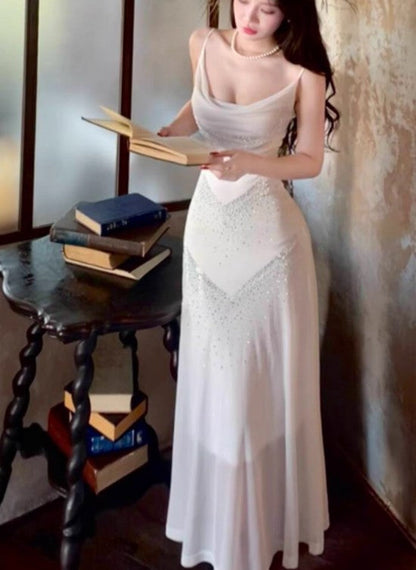 Gentle White Bodycon Dress Spaghetti Straps Prom Dress Graduation Prom Adult Ceremony Dress ED01752