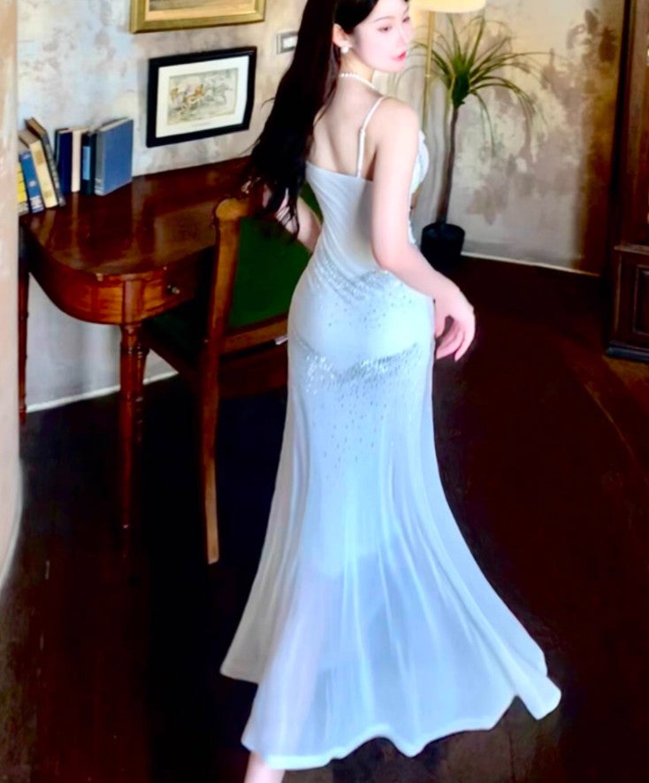 Gentle White Bodycon Dress Spaghetti Straps Prom Dress Graduation Prom Adult Ceremony Dress ED01752