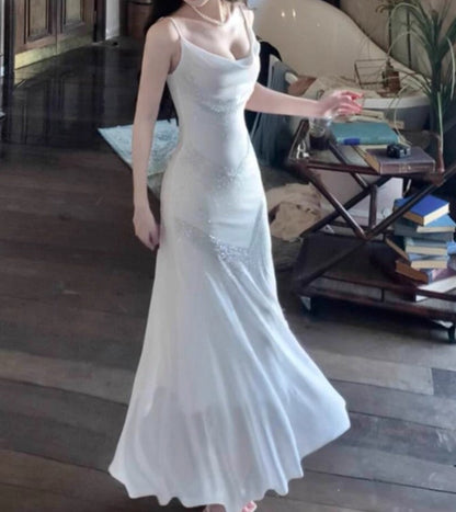 Gentle White Bodycon Dress Spaghetti Straps Prom Dress Graduation Prom Adult Ceremony Dress ED01752