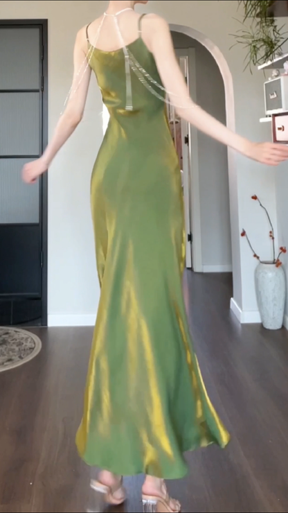 Elegant Spaghetti Strap Bodycon Dress V Neck Glitter Silk Prom Dress ED01756