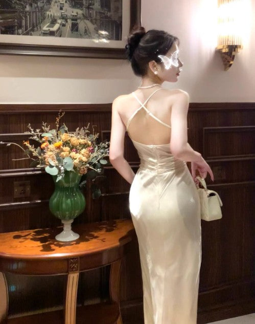 Retro Green Mermaid Spaghetti Straps Prom Dress Backless Birthday Graduation Prom Dress ED01758