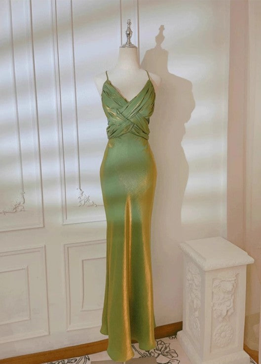 Retro Green Mermaid Spaghetti Straps Prom Dress Backless Birthday Graduation Prom Dress ED01758