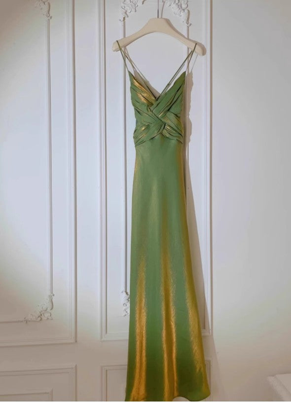 Retro Green Mermaid Spaghetti Straps Prom Dress Backless Birthday Graduation Prom Dress ED01758