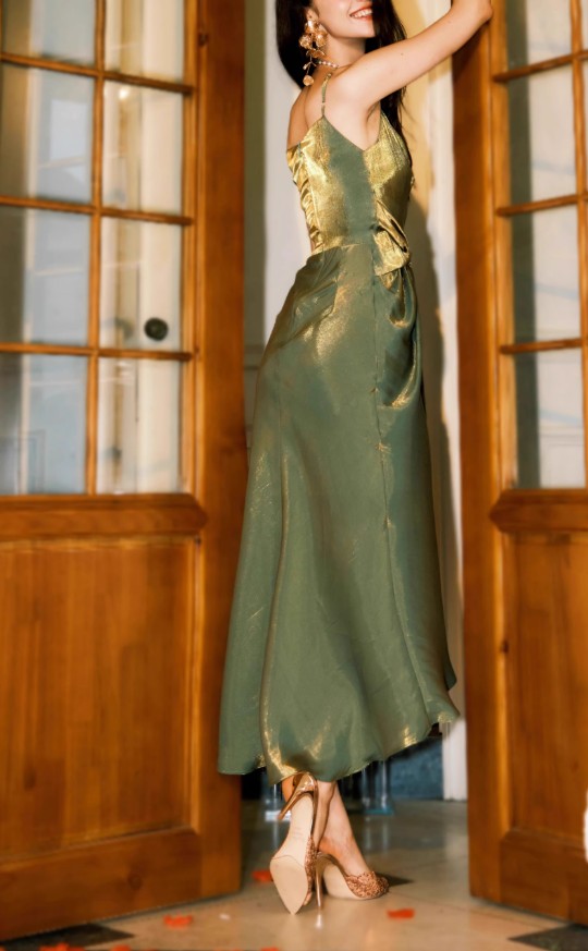 Green Bodycon Dress Spaghetti Strap V-Neck Chiffon Satin Sleeveless Prom Dress ED01760