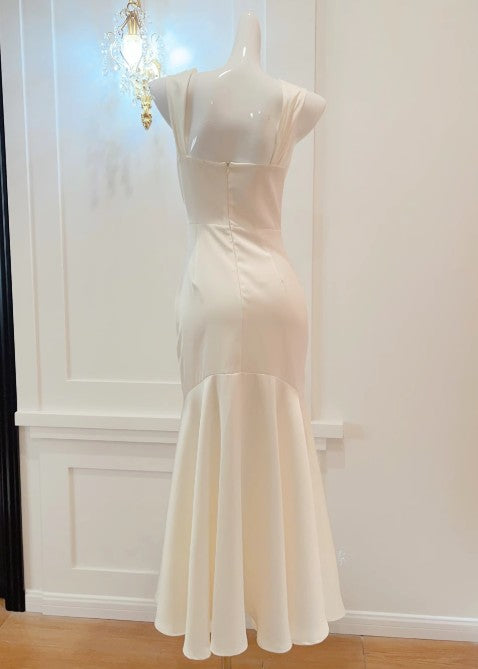 Elegant White Mermaid Square Neck Satin Prom Dress Birthday Dress ED01759