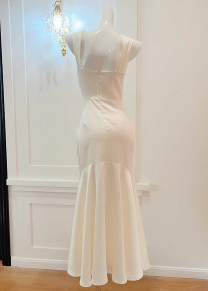 Elegant White Mermaid Square Neck Satin Prom Dress Birthday Dress ED01759