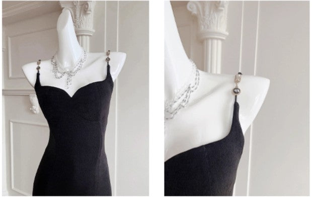 Elegant Spaghetti Strap Black Mermaid Backless Prom Dress ED01770