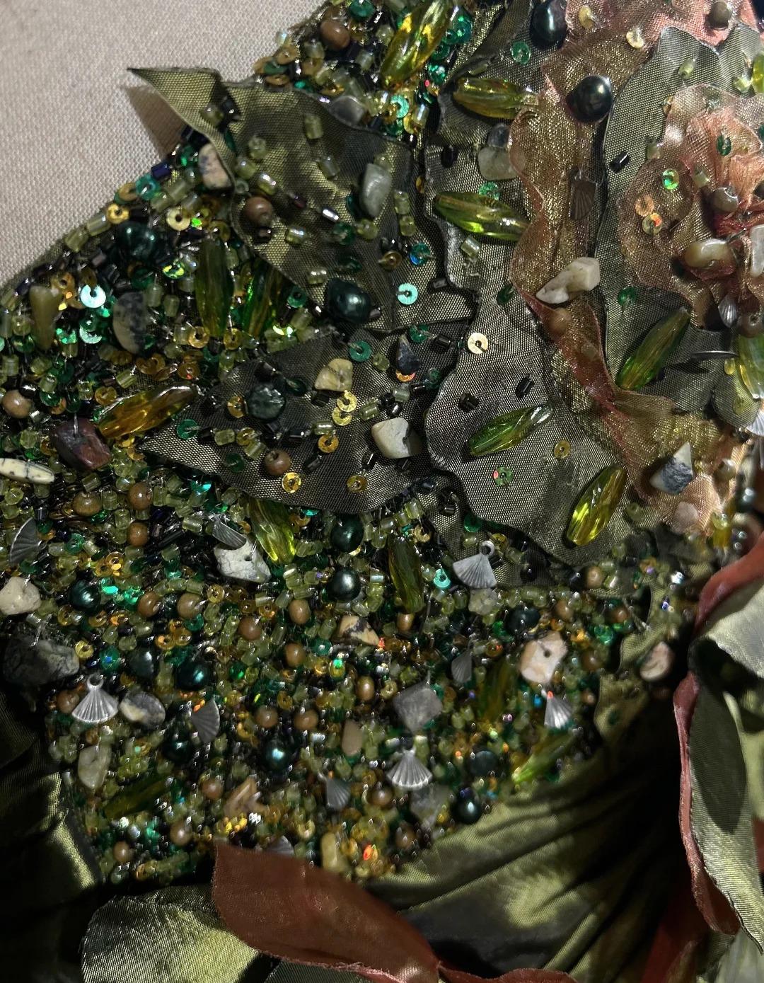 Dark Green Retro Mermaid Irregular Neckline Satin Beaded Long Prom Dress Birthday Graduation Prom Dress ED01776