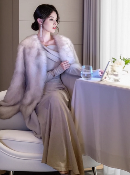 French style drawstring waist long sleeve fishtail dress ED0177