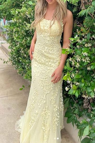 Sky Blue A-Line Spaghetti Strap Backless Elegant Tulle Applique Long Prom Dress ED01780