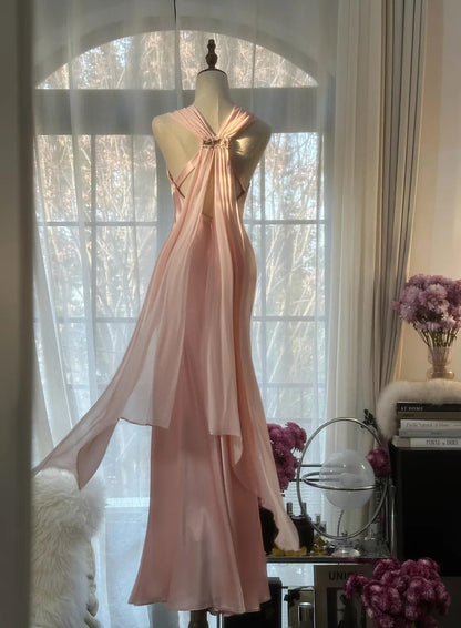 Gentle Pink Sheath Chiffon Ribbon V-neck Simple Prom Dress ED01782