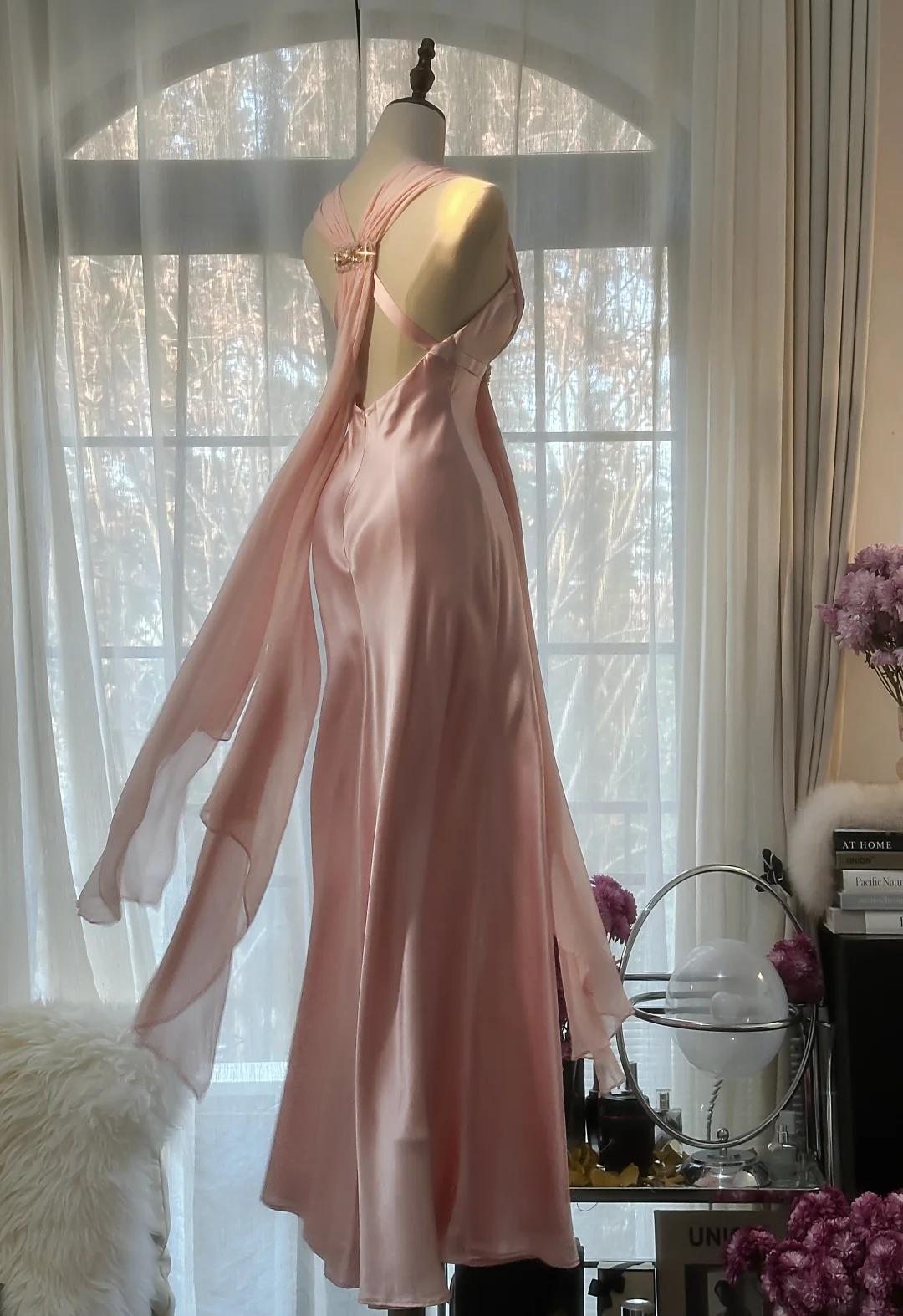 Gentle Pink Sheath Chiffon Ribbon V-neck Simple Prom Dress ED01782