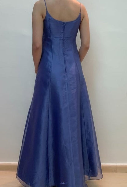Vintage Spaghetti Strap Blue Tulle Beaded Prom Dress ED01783