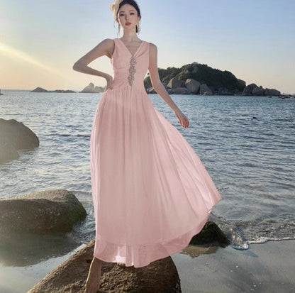 Pink V-neck A-Line Cute Birthday Prom Dress ED01784