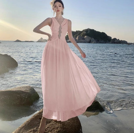 Pink V-neck A-Line Cute Birthday Prom Dress ED01784