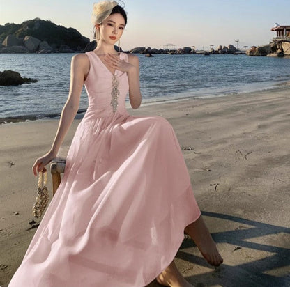 Pink V-neck A-Line Cute Birthday Prom Dress ED01784