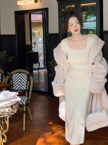 French retro square neck knitted dress ED0178