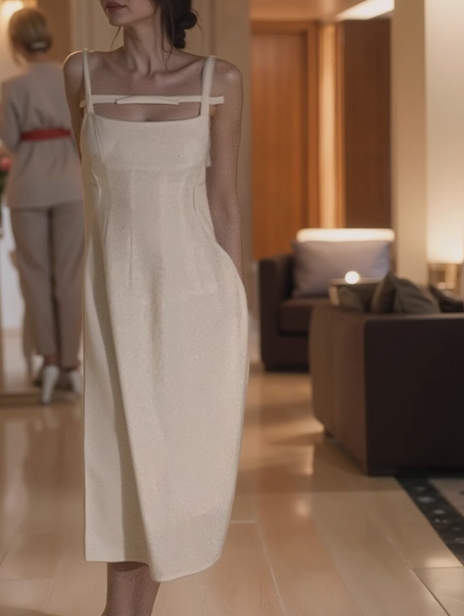 French high-end sling sweet bow dress ED0179