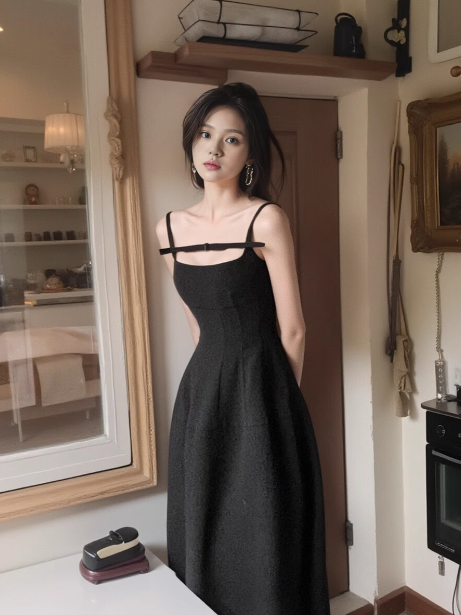 French high-end sling sweet bow dress ED0179