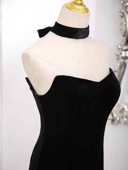 Mermaid Tulle Velvet Black Long Prom Dress, Mermaid Long Formal Dress ED018