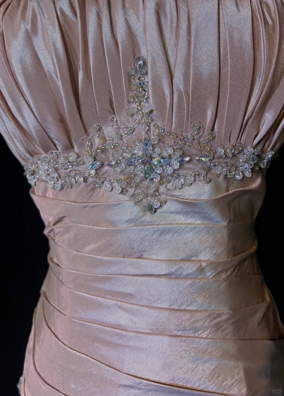 Sweet Spaghetti Straps Mermaid Evening Dress🩷 Pink Satin Layered Pleated Prom Dress with Beading ED01805