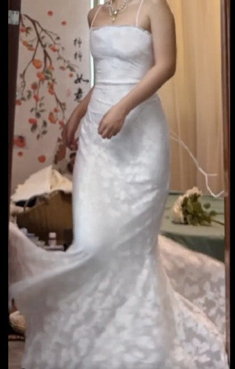 White Elegant Spaghetti Strap Mermaid Long Prom Dress Simple Wedding Party Dress ED01814